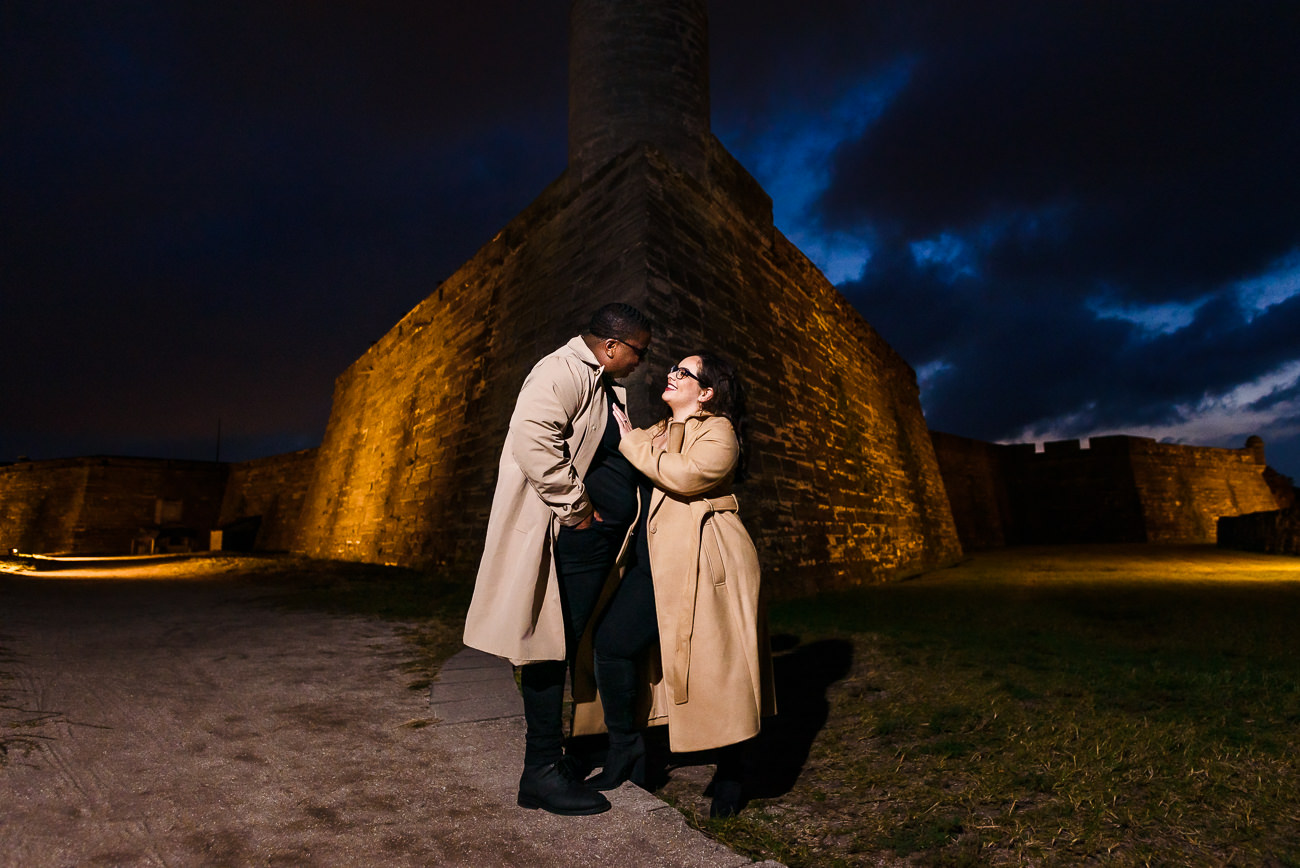 Historic St. Augustine Engagement Session | couple posing in front of fort